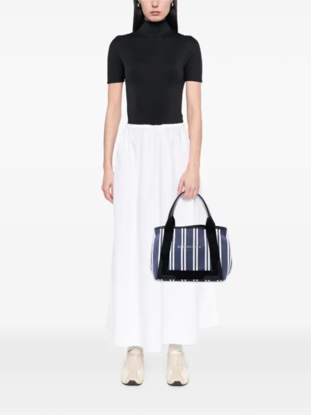 Authentic Balenciaga Canvas Striped Navy Cabas S Tote Bag Navy Blue/White/Black - Picture 12 of 12